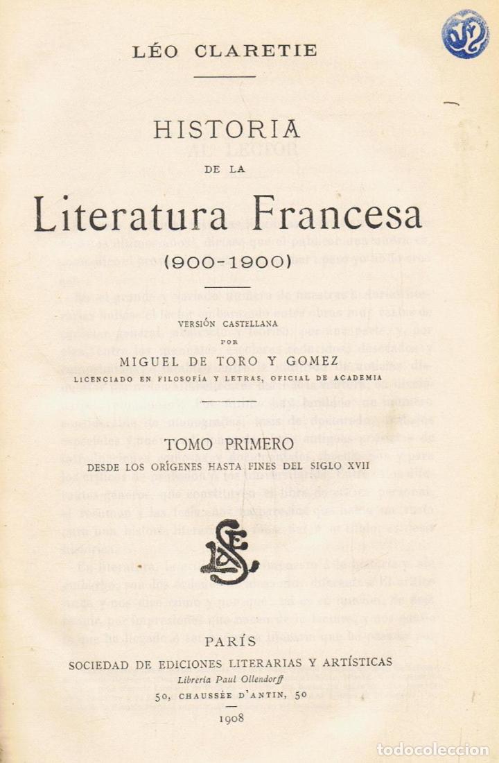 Libros: HISTORIA DE LA LITERATURA FRANCESA. 2 Tomos - Foto 1