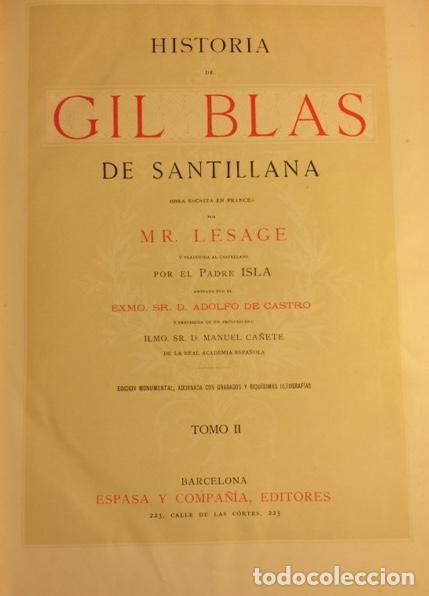 Libros: HISTORIA DE GIL BLAS DE SANTILLANA. 2 Tomos - Foto 3
