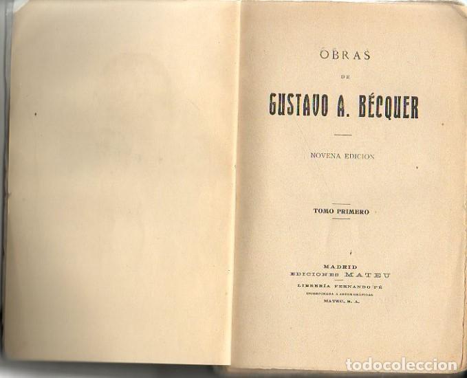 Libros: OBRAS DE GUSTAVO A. BECQUER. TOMO PRIMERO. - BECQUER, Gustavo A. - Foto 1