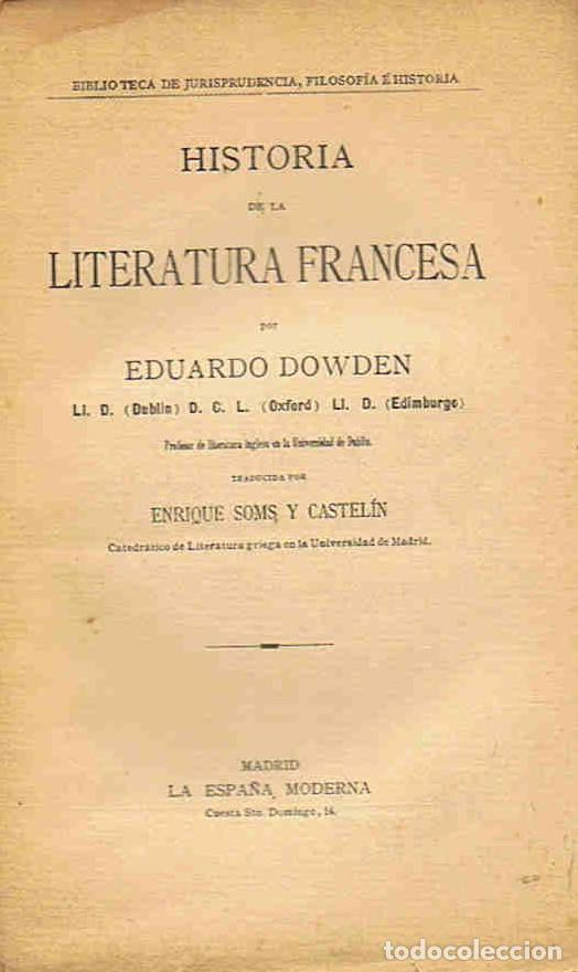 Libros: HISTORIA DE LA LITERATURA FRANCESA - Dowden. Eduardo, - Foto 1