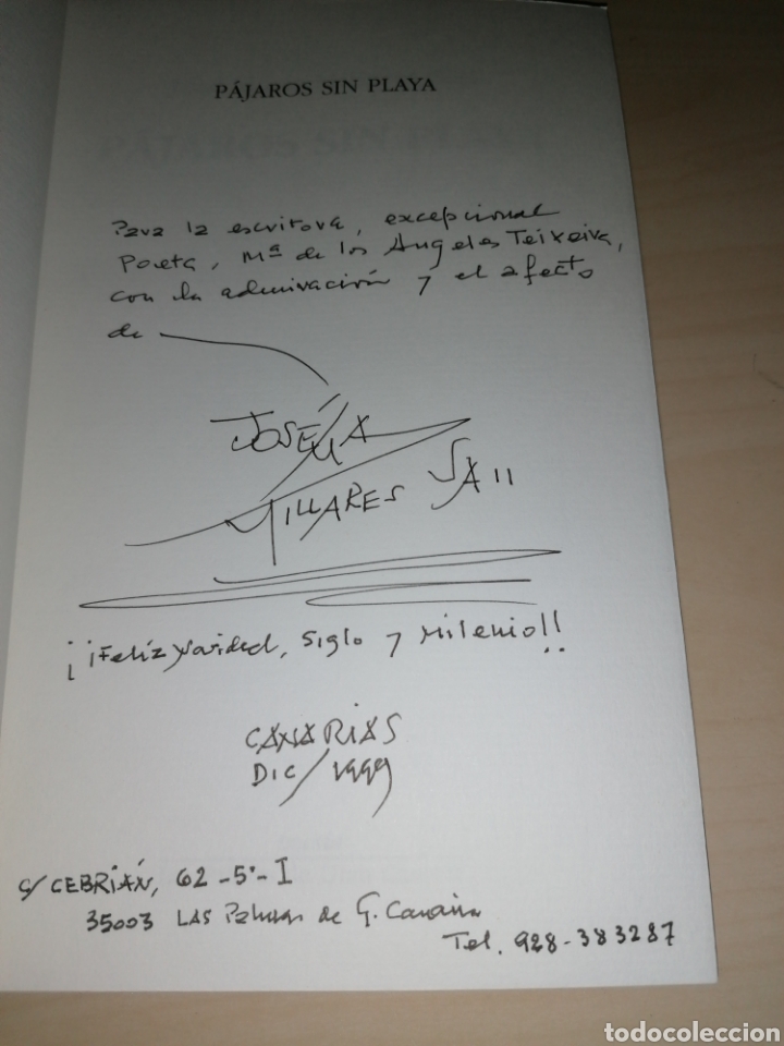 Libros: P&Aacute;JAROS SIN PLAYA - Jos&eacute; Mar&iacute;a Millares Sall - Dedicatoria aut&oacute;grafa - Foto 2