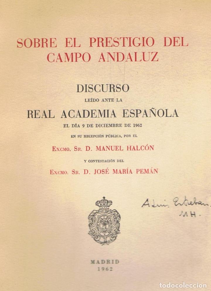Libros: Halc&Atilde;&sup3;n. Manuel - SOBRE EL PRESTIGIO DEL CAMPO ANDALUZ. Discurso - Foto 1