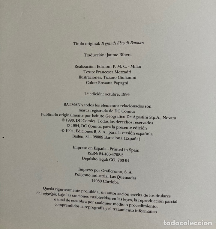 Libros: El gran Libro de BATMAN , 1 edici&oacute;n de 1994 , nuevo - Foto 2