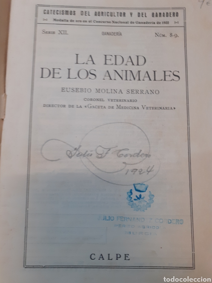 Libros: LA EDAD DE LOS ANIMALES - MOLINA SERRANO,Eusebio. - Foto 3