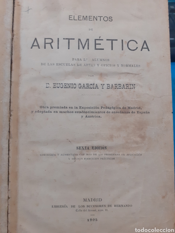 Libros: ELEMENTOS DE ARITMETICA - GARCIA Y BARBARIN,Eugenio. - Foto 1