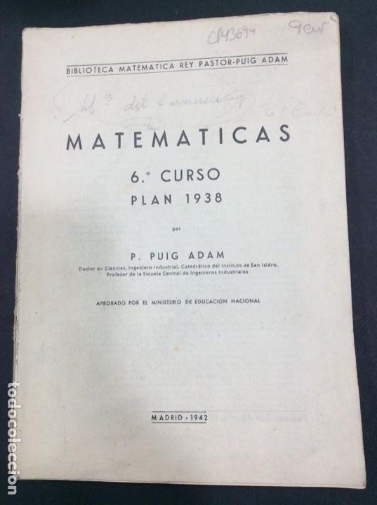 books: Matem&aacute;ticas 6 curso. Plan 1938. P. Guido Adam. Madrid 1942