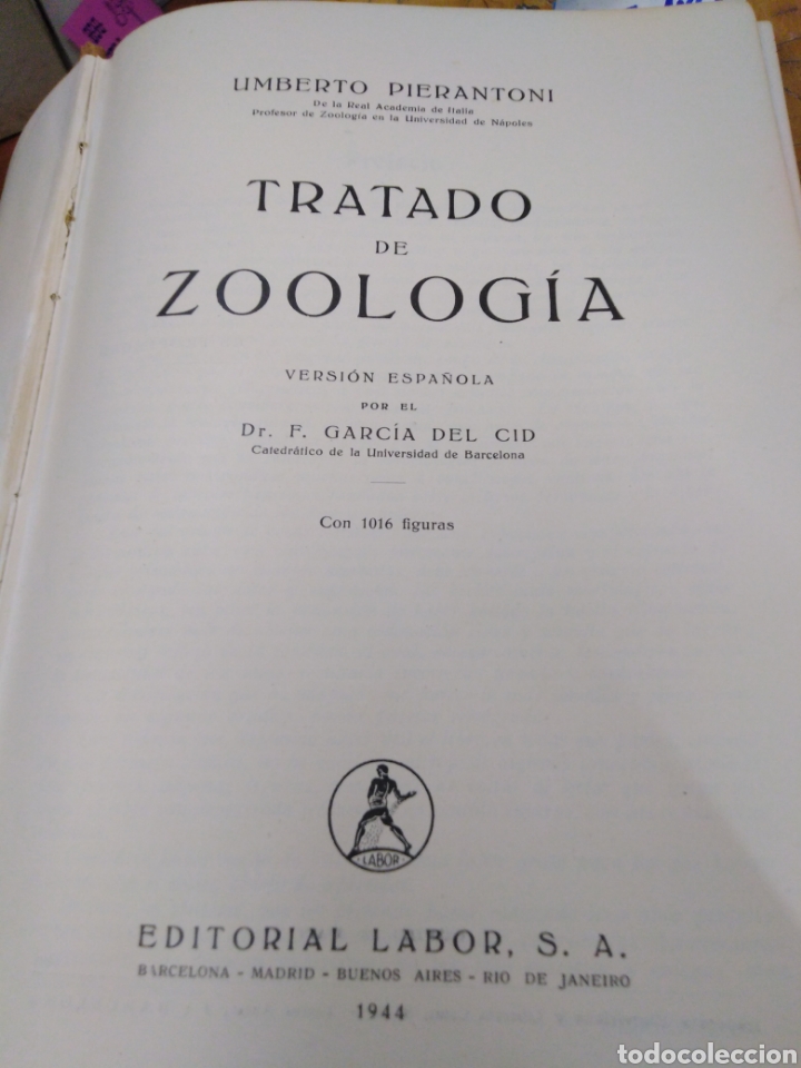 Libros: TRATADO DE ZOOLOGIA - PIERANTONI,Umberto. - Foto 3