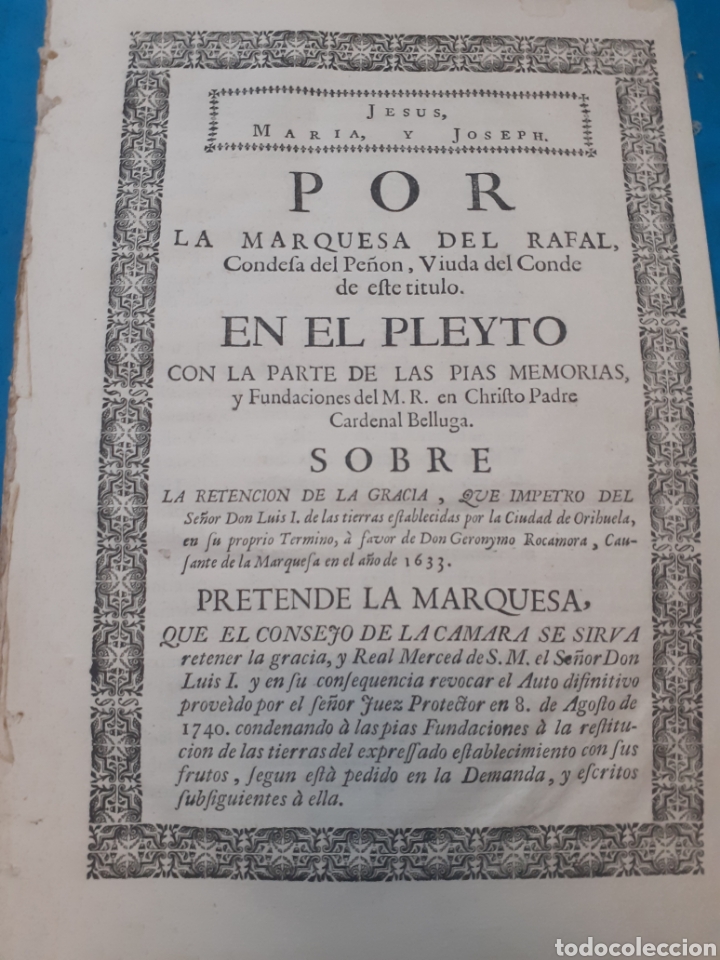 Libri di seconda mano: POR LA MARQUESA DEL RAFAL,CONDESA DEL PE&Ntilde;ON,VIUDA DEL CONDE DE ESTE TITULO EN EL PLEYTO CON LA PART