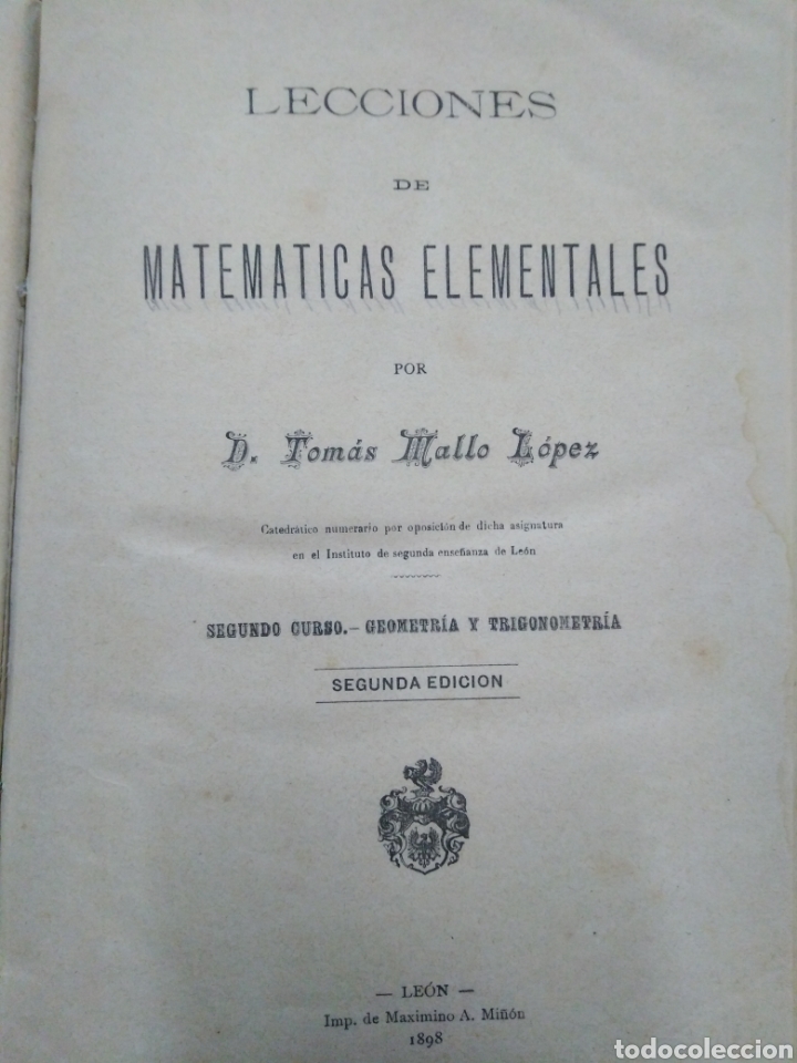 Libros: LECCIONES DE MATEMATICAS ELEMENTALES - MALLO LOPEZ,Tom&aacute;s. - Foto 1