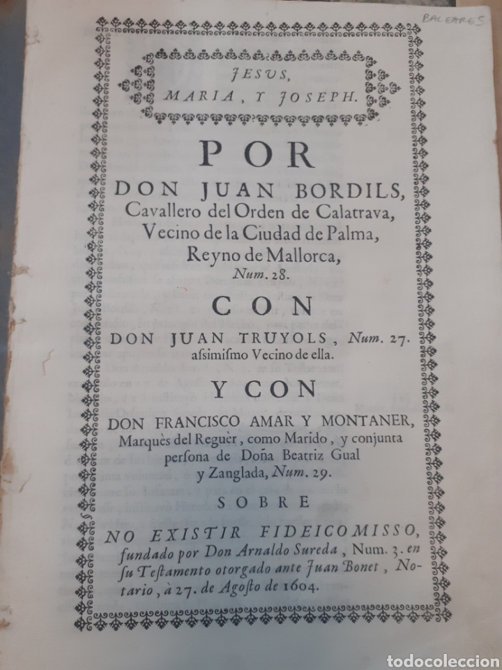 B&uuml;cher: POR DON JUAN BORDILS,CAVALLERO DEL ORDEN DE CALATRAVA,VECINO DE LA CIUDAD DE PALMA,REYNO DE MALLORCA
