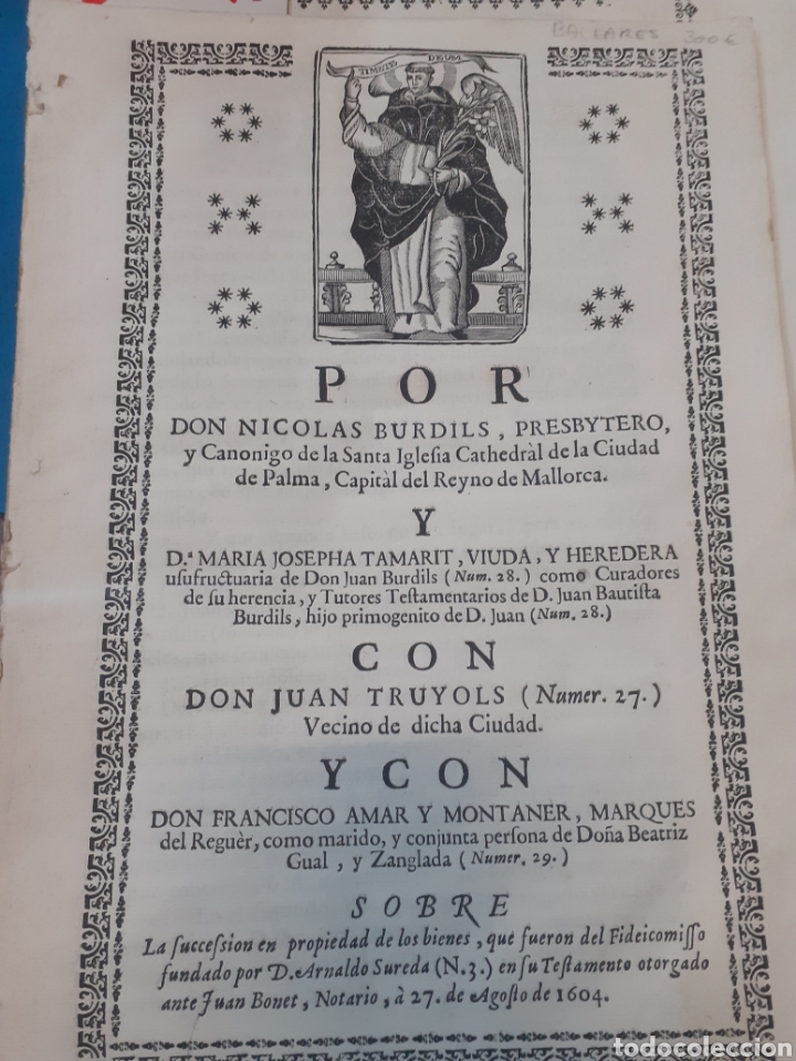 Libri di seconda mano: POR DON NICOLAS BURDILS,PRESBYTERO Y CANONIGO DE LA SANTA IGLEFIA CATHEDRAL DE LA CIUDAD DE PALMA,CA