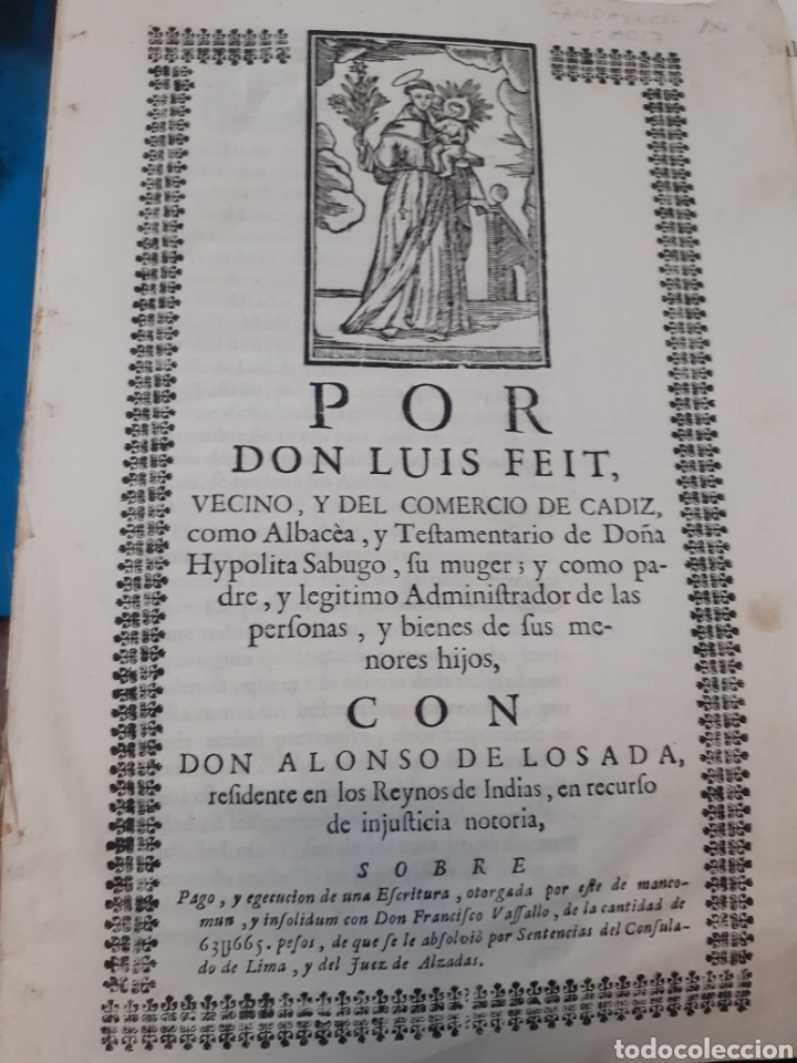 Libros: POR DON LUIS FEIT,VECINO,Y DEL COMERCIO DE CADIZ,COMO ALBACEA,Y TEFTAMENTARIO DE DO&Ntilde;A HYPOLITA SABUG