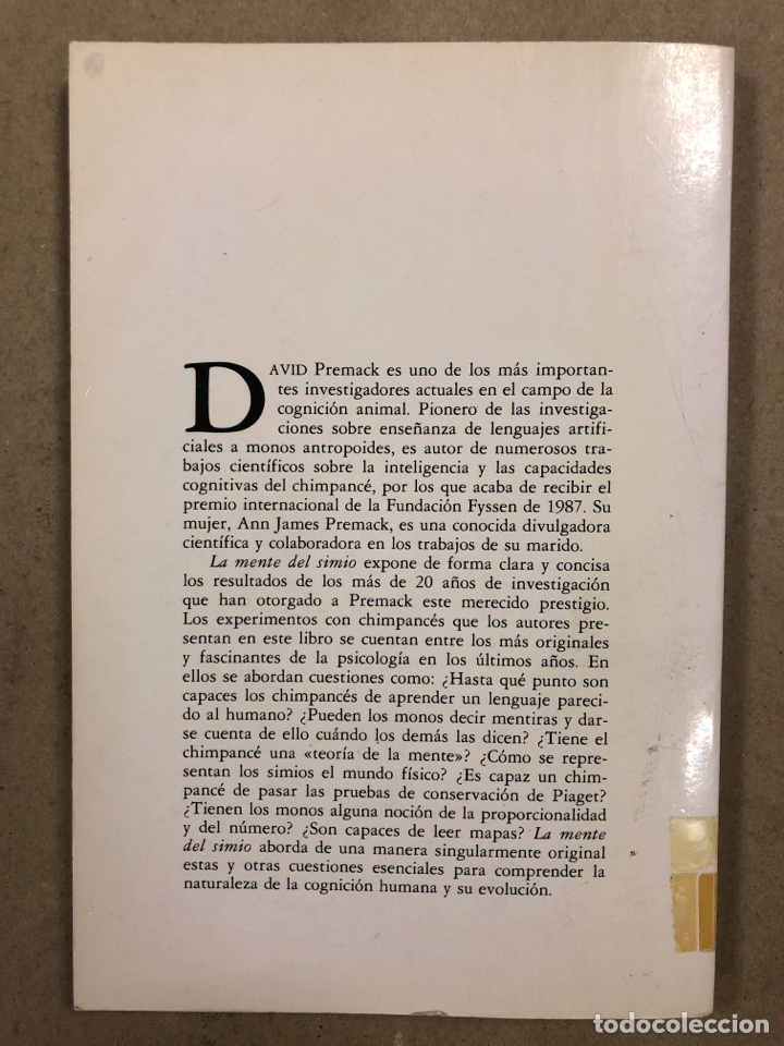 Libros: LA MENTE DEL SIMIO. DAVID PREMACK Y ANN JAMES PREMACK. EDITORIAL DEBATE 1988. - Foto 5