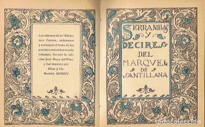 Libros: Libro de Horas. SERRANILLAS Y DECIRES. - Santillana. Marqu&eacute;s de, - Foto 2