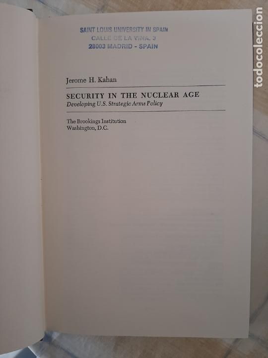 Libros: SECURITY IN THE NUCLEAR AGE - JEROME H. KAHAN - Foto 1