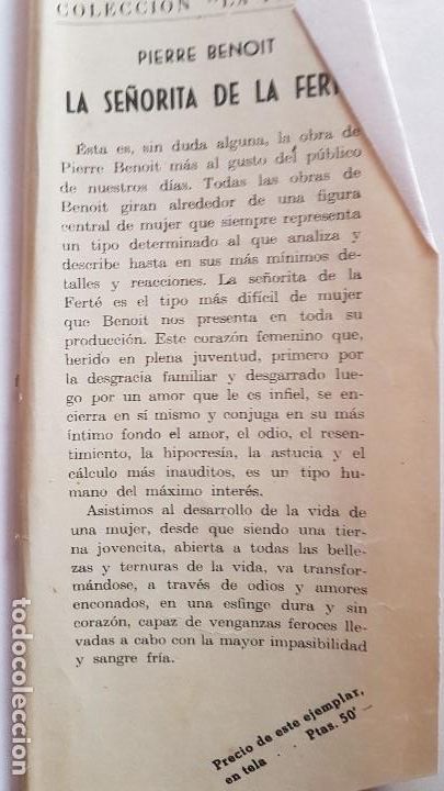 Libros: LA SE&Ntilde;ORITA DE LA FERT&Eacute;. PIERRE BENOIT . EDITORIAL MATEU 1952 - Foto 3