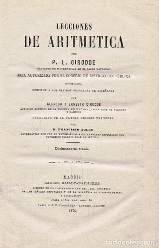Libros: LECCIONES DE ARITM&Eacute;TICA. - Cirodde. P. L. - Foto 1