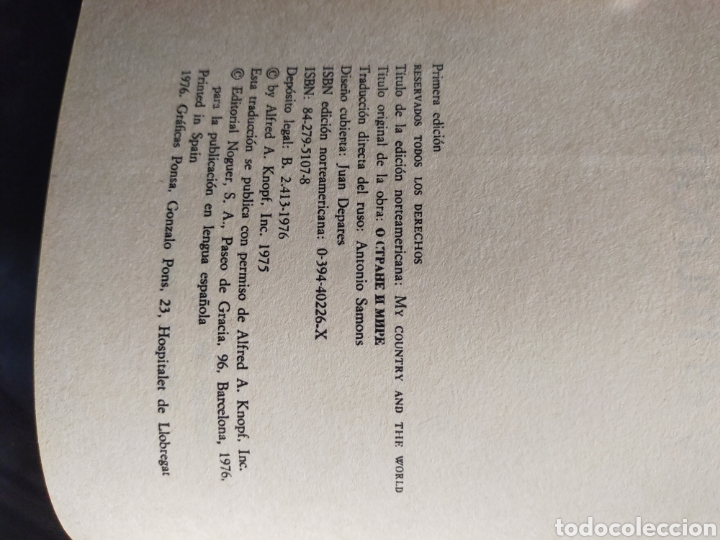 Libros: Mi pa&iacute;s y el mundo ( Andrei D. Sajarov) - Foto 3