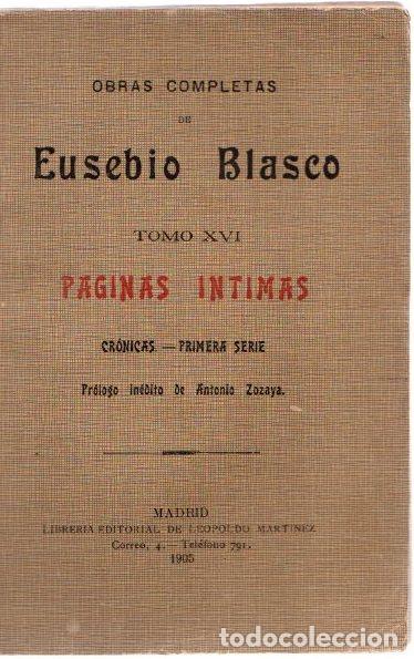 Libros: Obras completas XVI. P&aacute;ginas &iacute;ntimas - Blasco, Eusebio - Foto 1