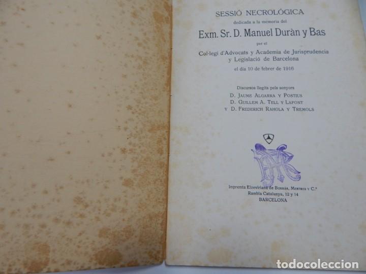 Libros: 1916 / Sessió necrológica dedicada a la memoria del Exm. Sr. Don Manuel Durán y Bas - Foto 3 - 311238758