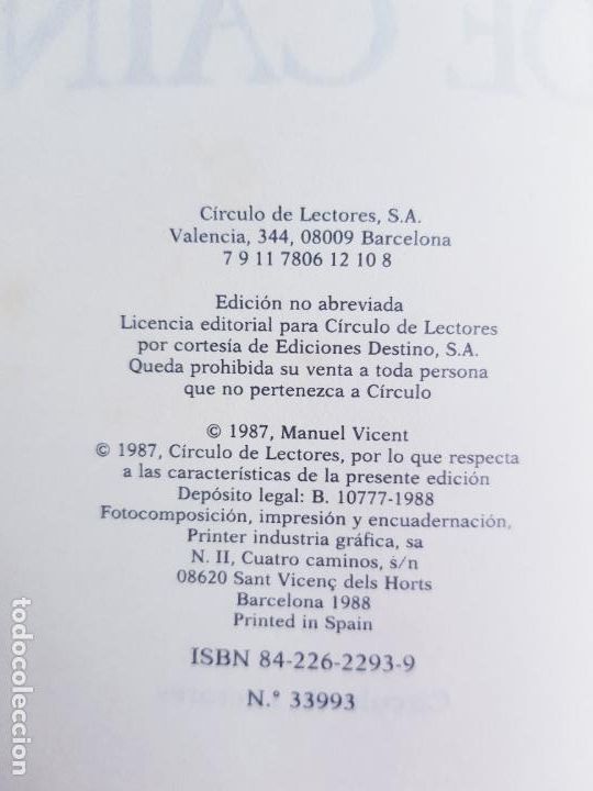 Libros: LIBRO-BALADA DE CA&Iacute;N-MANUEL VICENT-C&Iacute;RCULO DE LECTORES-1988-BUEN ESTADO - Foto 7