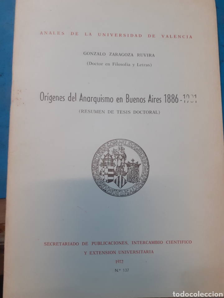 B&uuml;cher: ORIGENES DEL ANARQUISMO EN BUENOS AIRES 1886-1901 - ZARAGOZA RUVIRA,Gonzalo