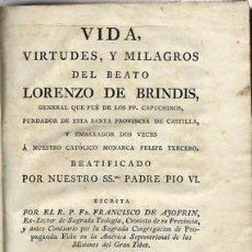 Libros: VIDA, VIRTUDES Y MILAGROS DEL BEATO LORENZO DE BRINDIS, GENERAL QUE FUÉ DE LOS PP. CAPUCHINOS A NUES. Lote 313454753