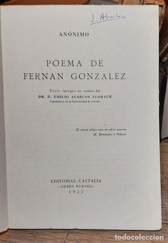 Libros: POEMA DE FERNAN GONZALEZ. Texto &iacute;ntegro en versi&oacute;n de Emilio Alarcos Llorach - ANONIMO - Foto 2