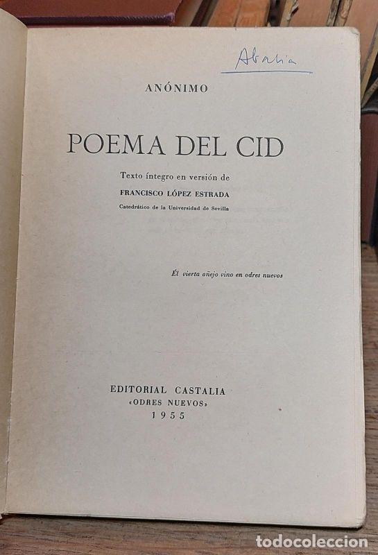 Libros: POEMA DEL CID. Texto &iacute;ntegro en versi&oacute;n de Francisco L&oacute;pez Estrada. - AN&Oacute;NIMO. - Foto 2