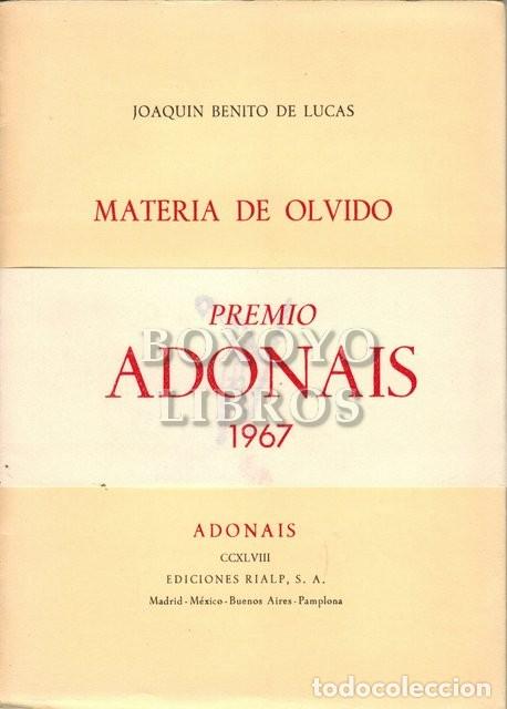 Libros: BENITO DE LUCAS, Joaqu&iacute;n. Materia de olvido - Foto 1