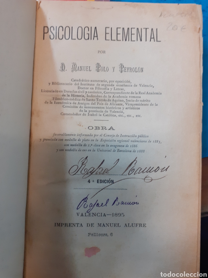 books: PSICOLOGIA ELEMENTAL. A&ntilde;o 1895 - POLO Y PEYROLON,Manuel