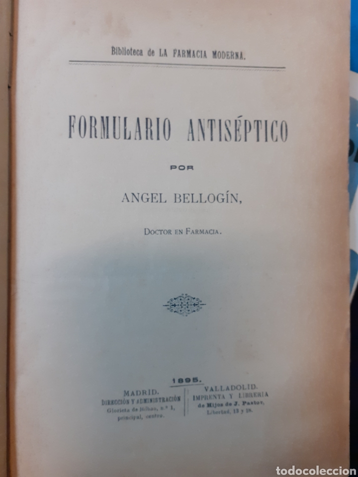 books: FORMULARIO ANTISEPTICO - BELLOGIN,Angel