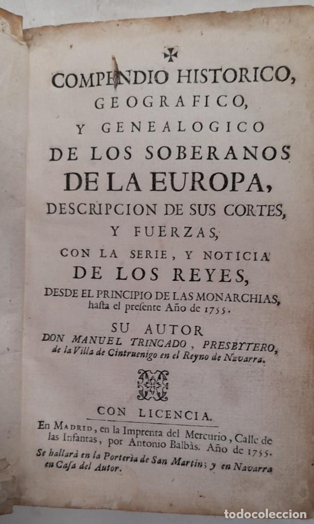 Libros: Compendio historico geografico y genealogico de los Soberanos de la Europa (Madrid, 1755)