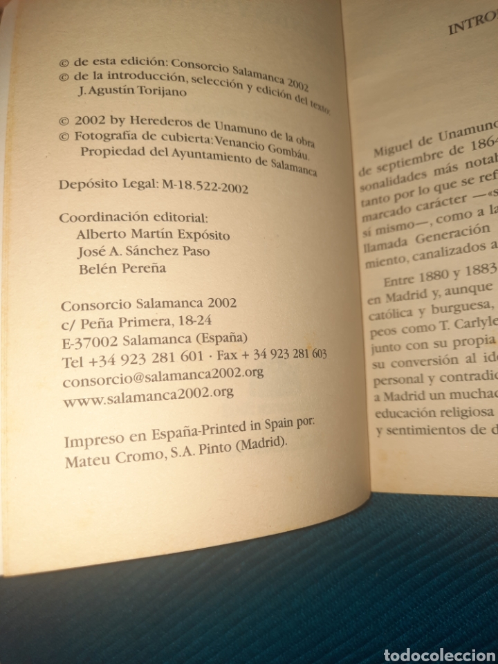 Libros: MIGUEL DE UNAMUNO, PENSAMIENTOS Y SENTIMIENTOS. B&Aacute;SICOS 2002 - Foto 2