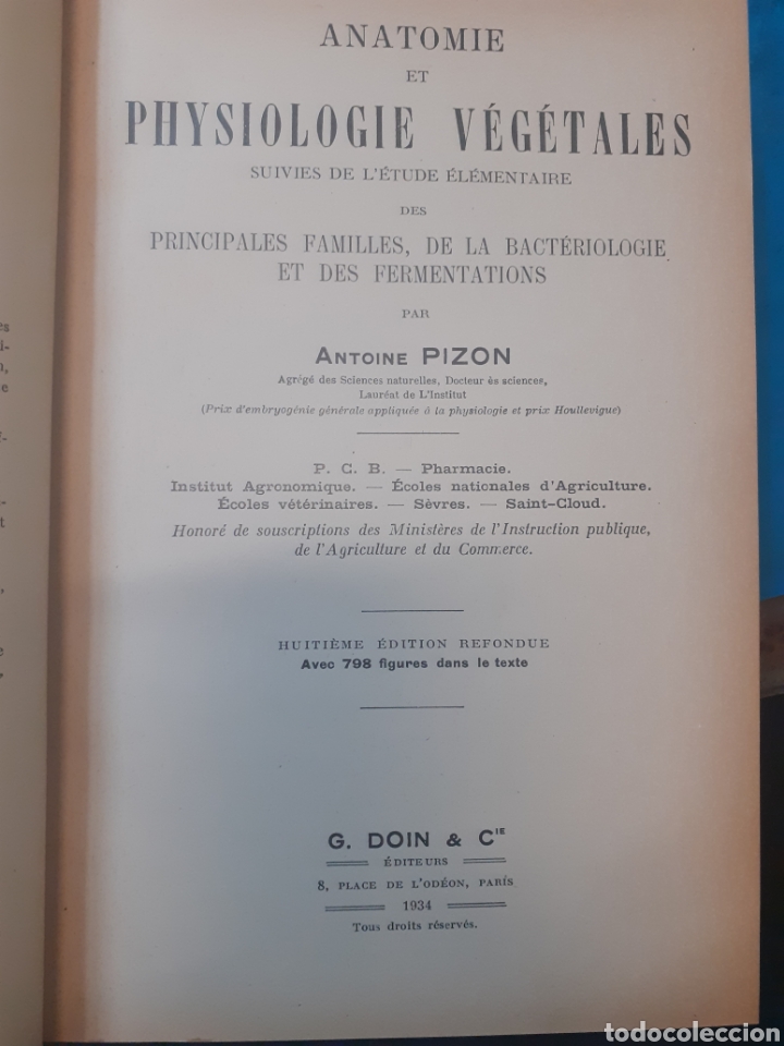 Livres: ANATOMIE ET PHYSIOLOGIE VEGETALES SUIVES DE L&acute;ETUDE ELEMENTAIRE DES PRINCIPALES FAMILLES,DE LA BACTE