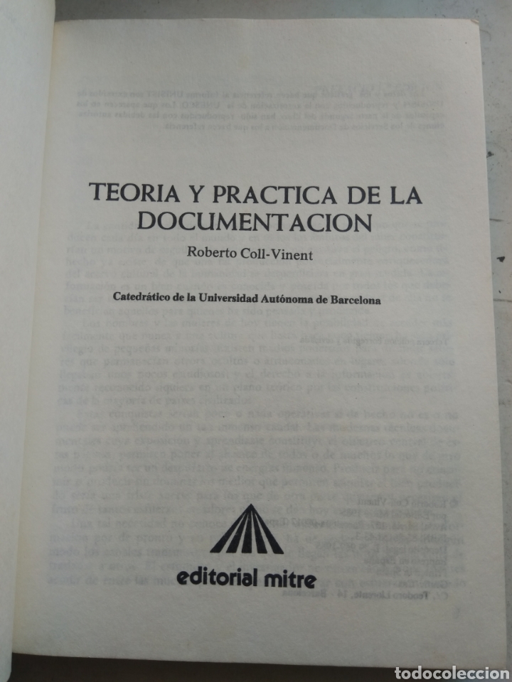 Libros: TEOR&Iacute;A Y PR&Aacute;CTICA DE LA DOCUMENTACI&Oacute;N/ROBERTO COLL-VINCENT - Foto 2
