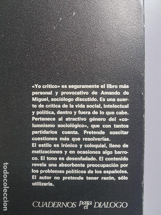Libros: YO, CRITICO - AMANDO DE MIGUEL - 1974 - Foto 2