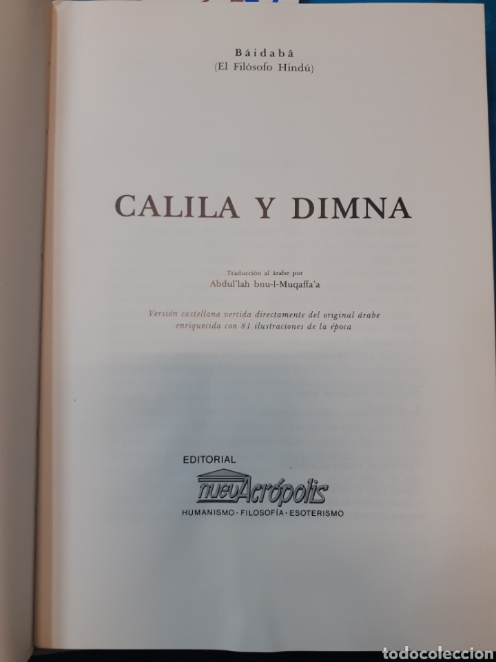 Libros: CALILA Y DIMNA - BAIDABA.El fil&oacute;sofo Hind&uacute; - Foto 3
