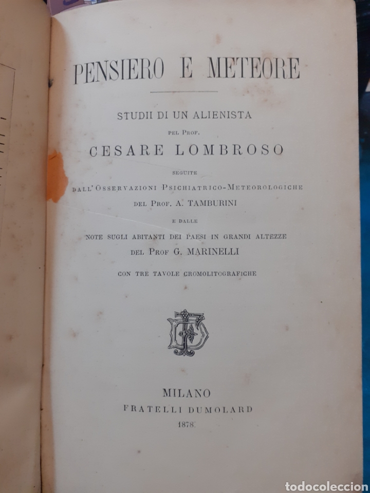 Livres: PENSIERO E METEORE. Studii di un Alienista - LOMBROSO,Cesare