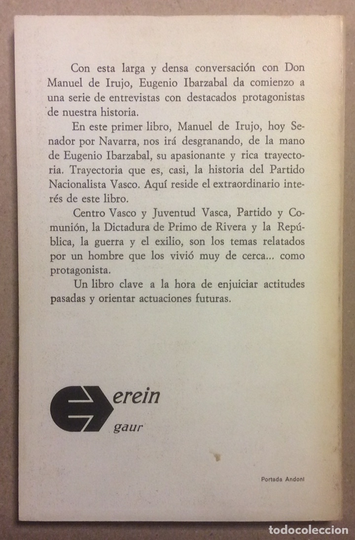 Libros: MANUEL DE IRUJO. EUGENIO IBARZABAL. EDITA EREIN 1977 - Foto 5