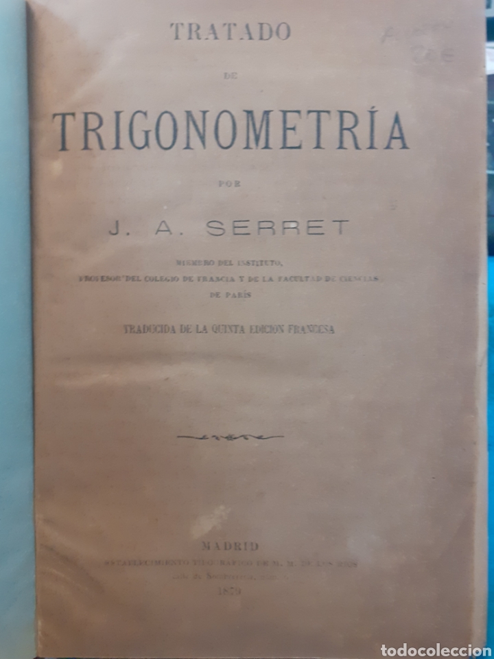 Libros: TRATADO DE TRIGONOMETRIA - SERRET,J.A. - Foto 1