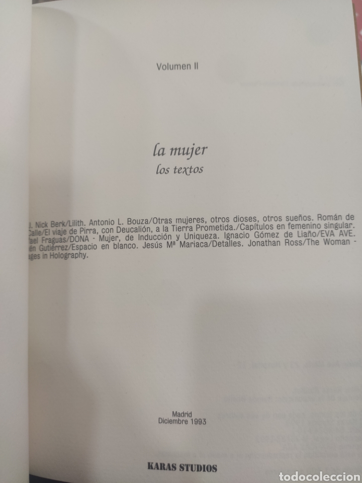 Libros: LA MUJER. VOLUMEN 2. LOS TEXTOS. KARAS STUDIOS 1993 - Foto 2