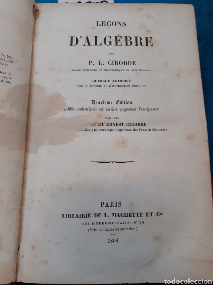 Libros: LE&Ccedil;ONS D&acute;ALGEBRE. Matem&aacute;ticas. A&ntilde;o 1854 - CIRODDE,P.L. - Foto 1
