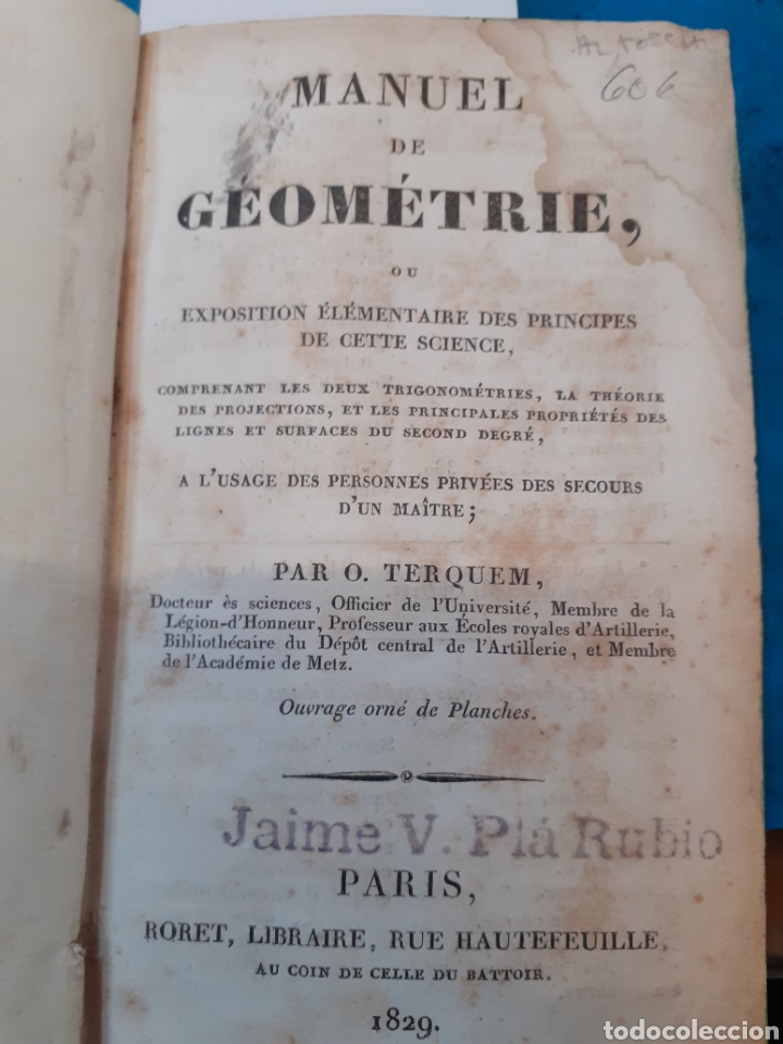 Livres: MANUEL DE GEOMETRIE, DU EXPOSITION ELEMENTAIRE DES PRINCIPES DE CETTE SCIENCE. A&ntilde;o 1829 - TERQUEM,O.