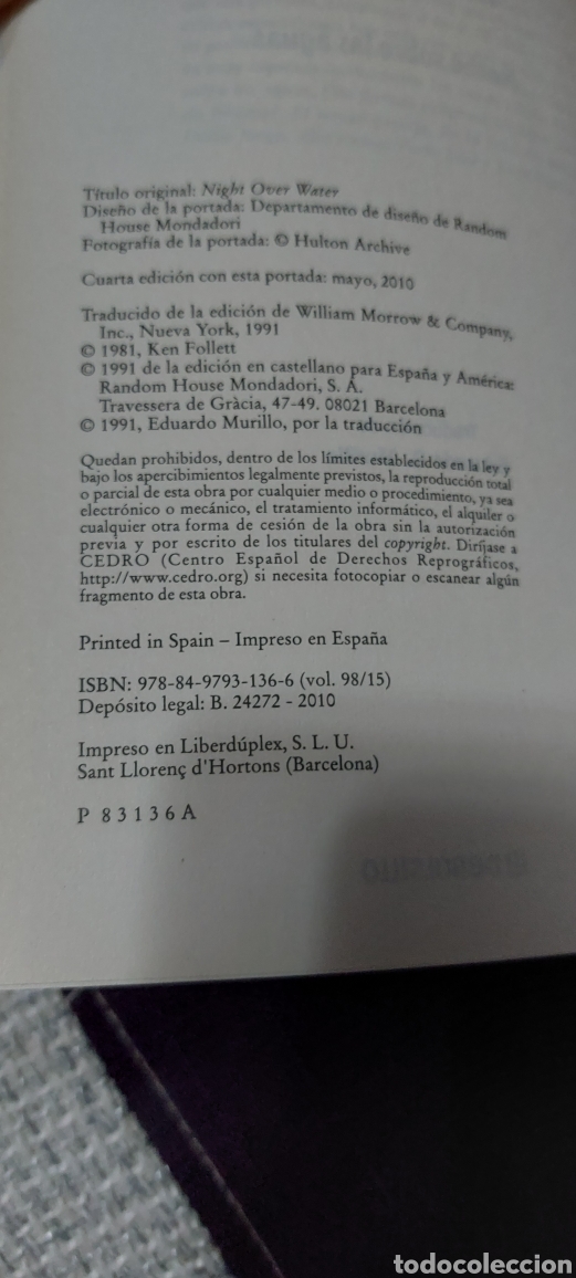 Libros: Libro Noche sobre las aguas -Ken Follett- (Lote A) - Foto 5