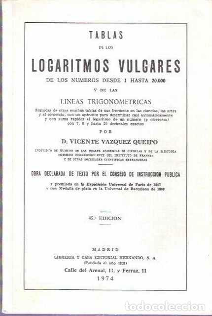 Libros: Tablas de los Logaritmos vulgares... - V&aacute;zquez Queipo, Vicente - Foto 1