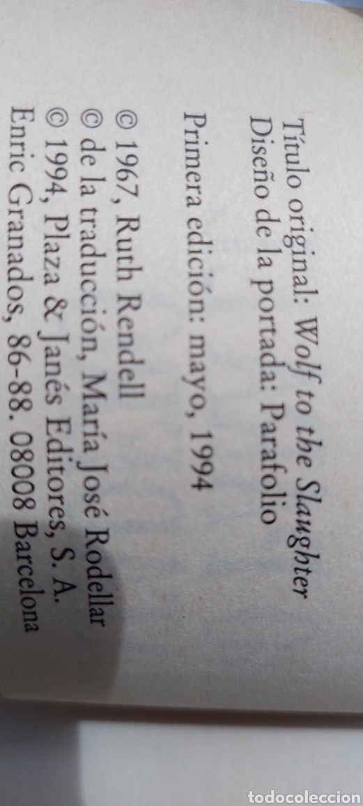 Libros: Libro Lobo para el matadero -Ruth Rendell- 1&deg; Edicion (Lote A) - Foto 4