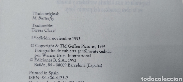 Libros: Libro M Butterfly -Serge Gr&uuml;nberg- 1&deg; Edicion (Lote A) - Foto 4