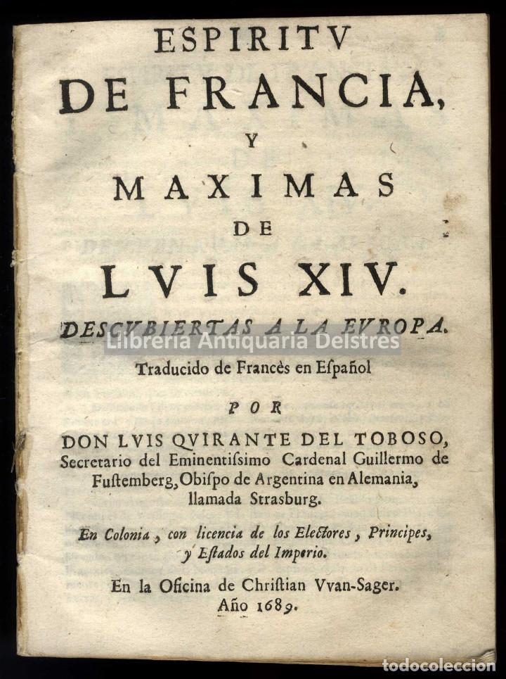 Libri di seconda mano: Quirante del Toboso, Luis. [Traductor] - Espiritu de Francia y m&aacute;ximas de Luis XIV. 1869.