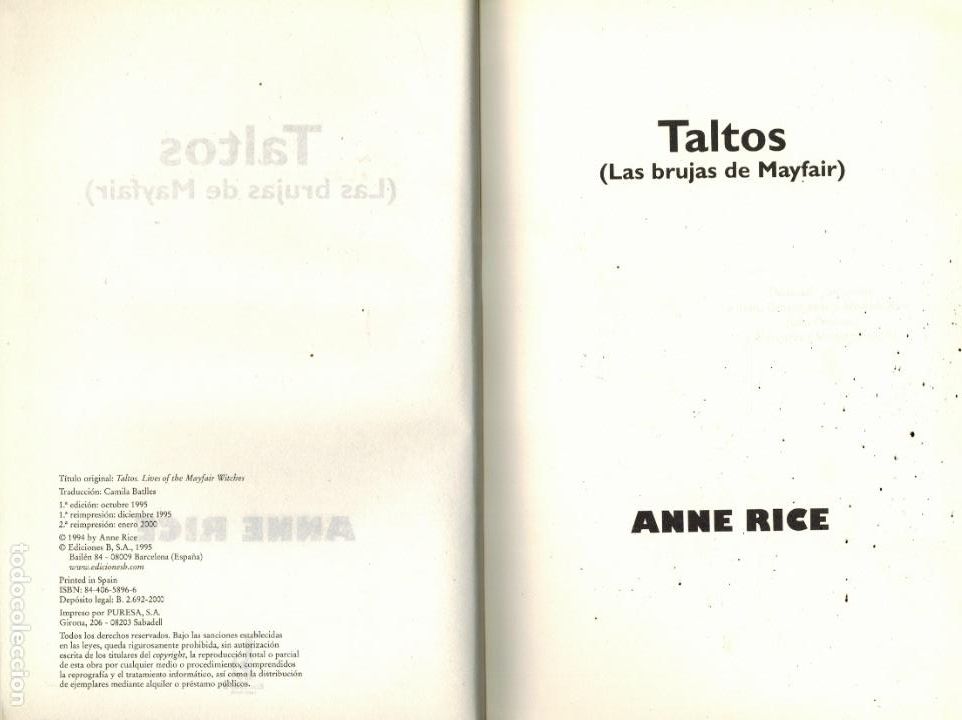 Libros: TALTOS (LAS BRUJAS DE MAYFAIR) - Foto 1